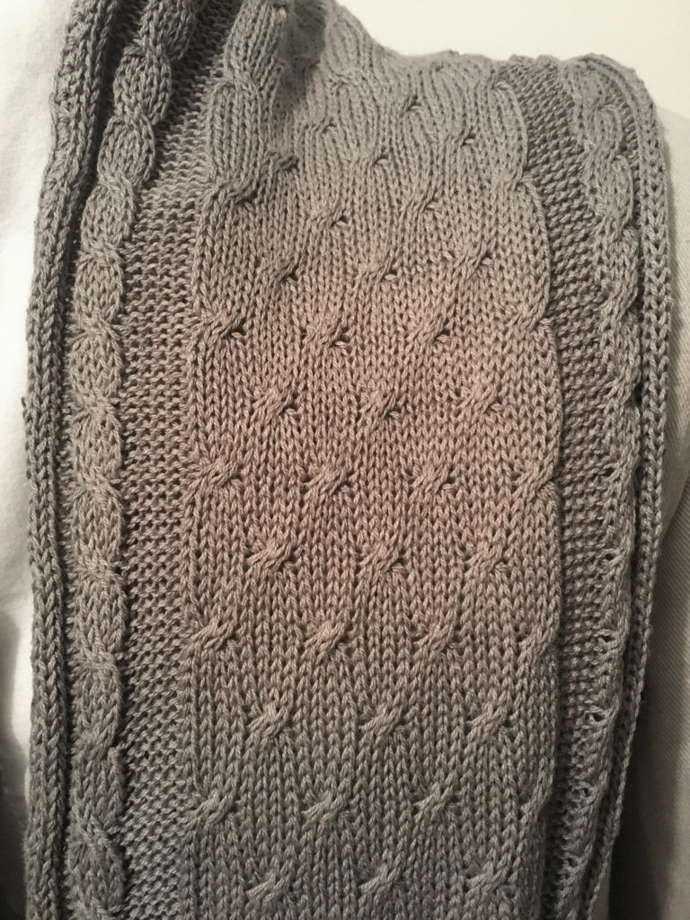 machine knit cabled cowl, pattern