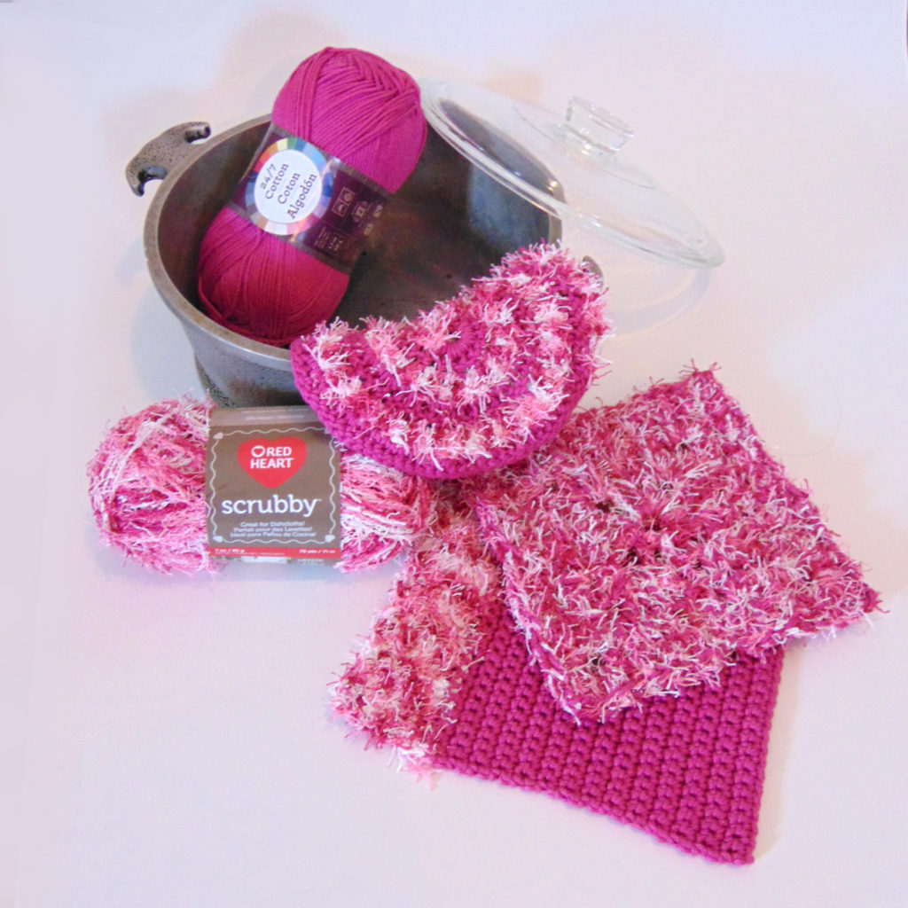 Free trio of crochet patterns for scrubbies at www.CityFarmhouseStudio.com